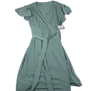 Nine West Faux Wrap Dress Large Mint Green Flutter Sleeve WW21Y334RS